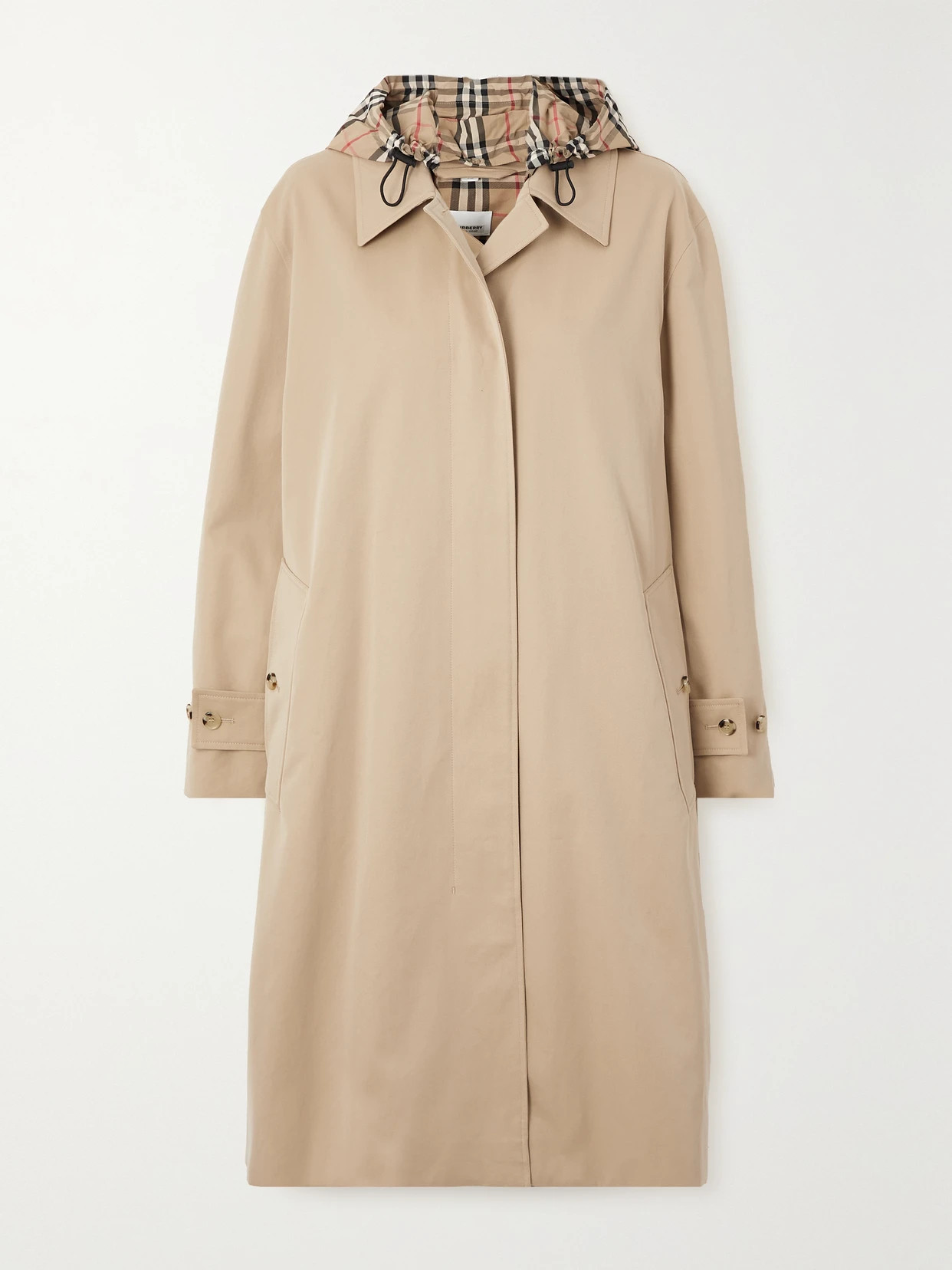 Burberry - Hooded Checked Shell-trimmed Cotton-gabardine Trench Coat - Neutral | NET-A-PORTER (UK & EU)
