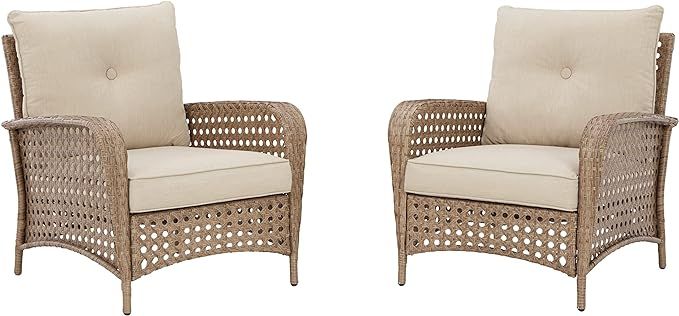 Signature Design by Ashley Braylee Casual Outdoor Tufted Cushioned Lounge Chair, 2 Count, Light B... | Amazon (US)