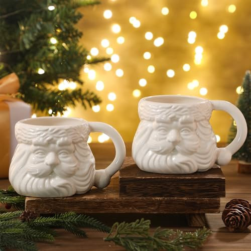 Teenyyou 2 Pcs Santa Claus Mugs 16 oz Ceramic Christmas Coffee Cups 3D White Holiday Gift Mug Santa Face Cups for Cocoa Milk Tea Latte Christmas Drinkware for Couples Vintage Festive Holiday Decor | Amazon (US)