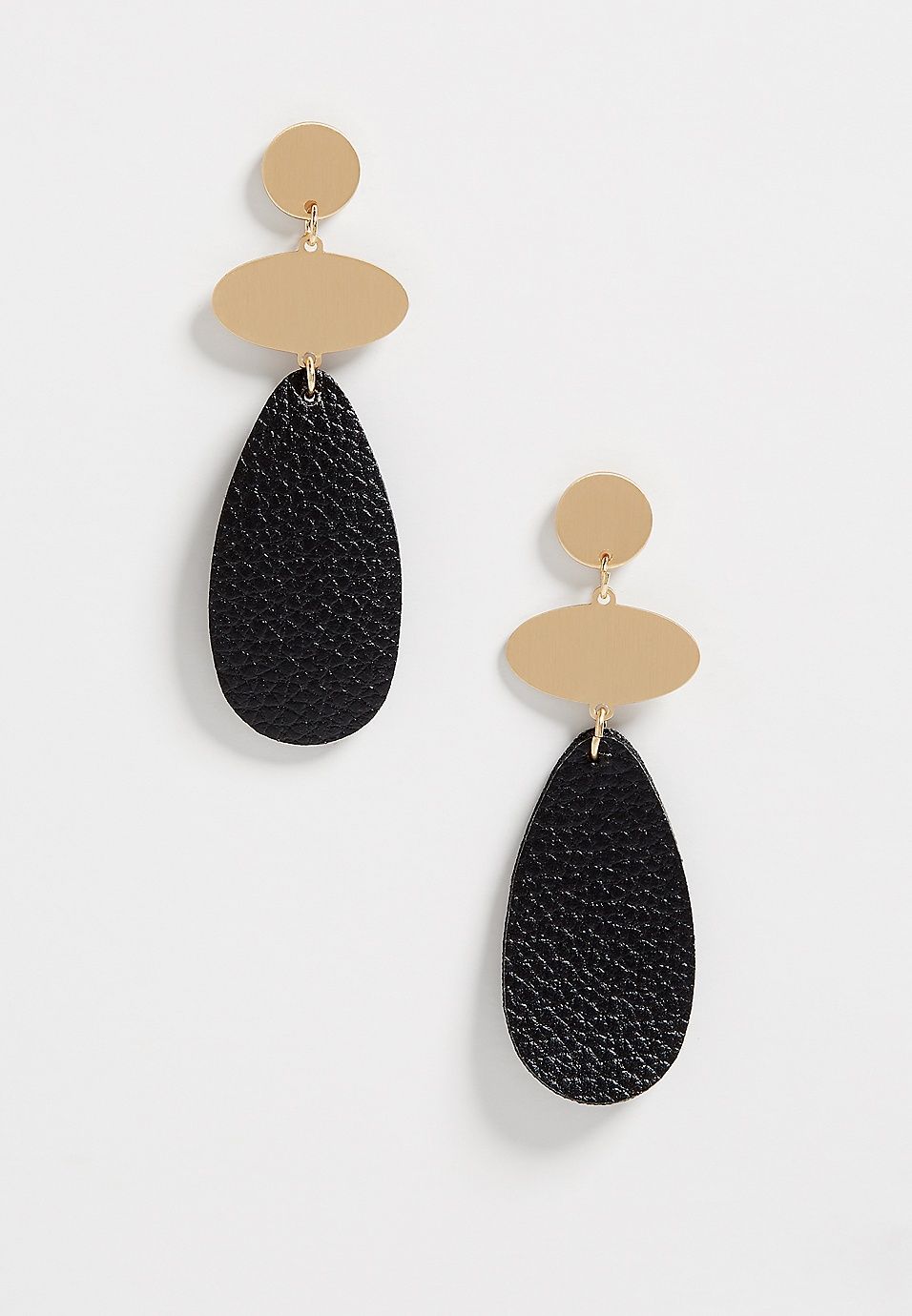 Gold Faux Leather Black Drop Earrings | Maurices