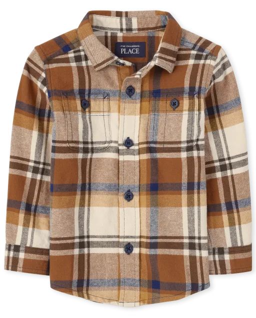 Baby And Toddler Boys Long Sleeve Plaid Flannel Button Down Shirt | The Children's Place  - GINGE... | The Children's Place