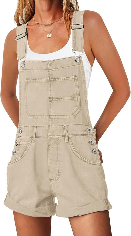 ReachMe Womens Casual Adjustable Bib Overall Shorts Classic Cuffed Hem Shorts Romper Vintage Shor... | Amazon (US)
