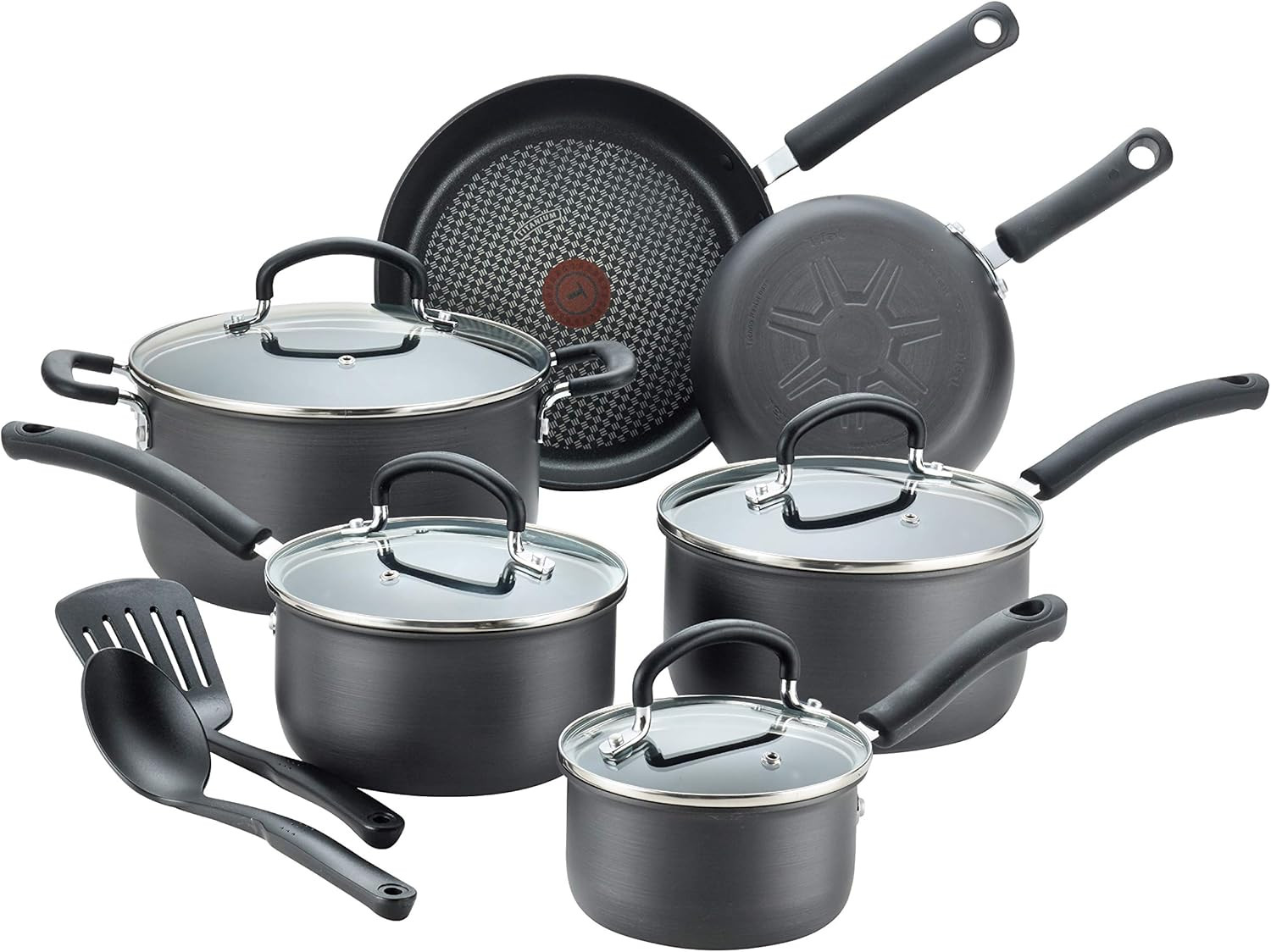 T-fal Ultimate Hard Anodized Nonstick 12 Piece Cookware Set, Dishwasher Safe Pots and Pans Set, B... | Amazon (US)