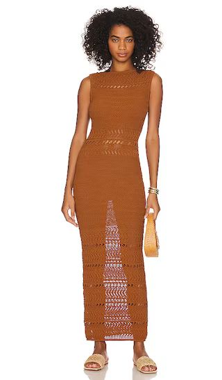 Yelina Open Stitch Midi Dress in Rust | Revolve Clothing (Global)