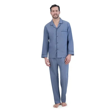 Hanes Men s Stretch Woven Shirt and Pants Pajama Set 2-Piece Sizes S-2XL | Walmart (US)