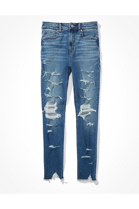 AE Stretch Ripped Mom Jean Women's Indigo Shatter 4 Long | American Eagle Outfitters (US & CA)
