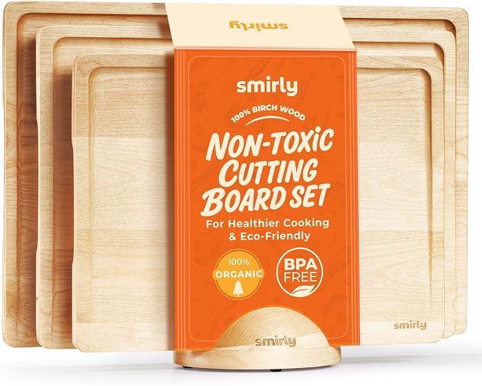 SMIRLY Wooden Cutting Board for Kitchen - Birch Wood Cutting Boards for Meal Prep, Serving, Charc... | Amazon (US)