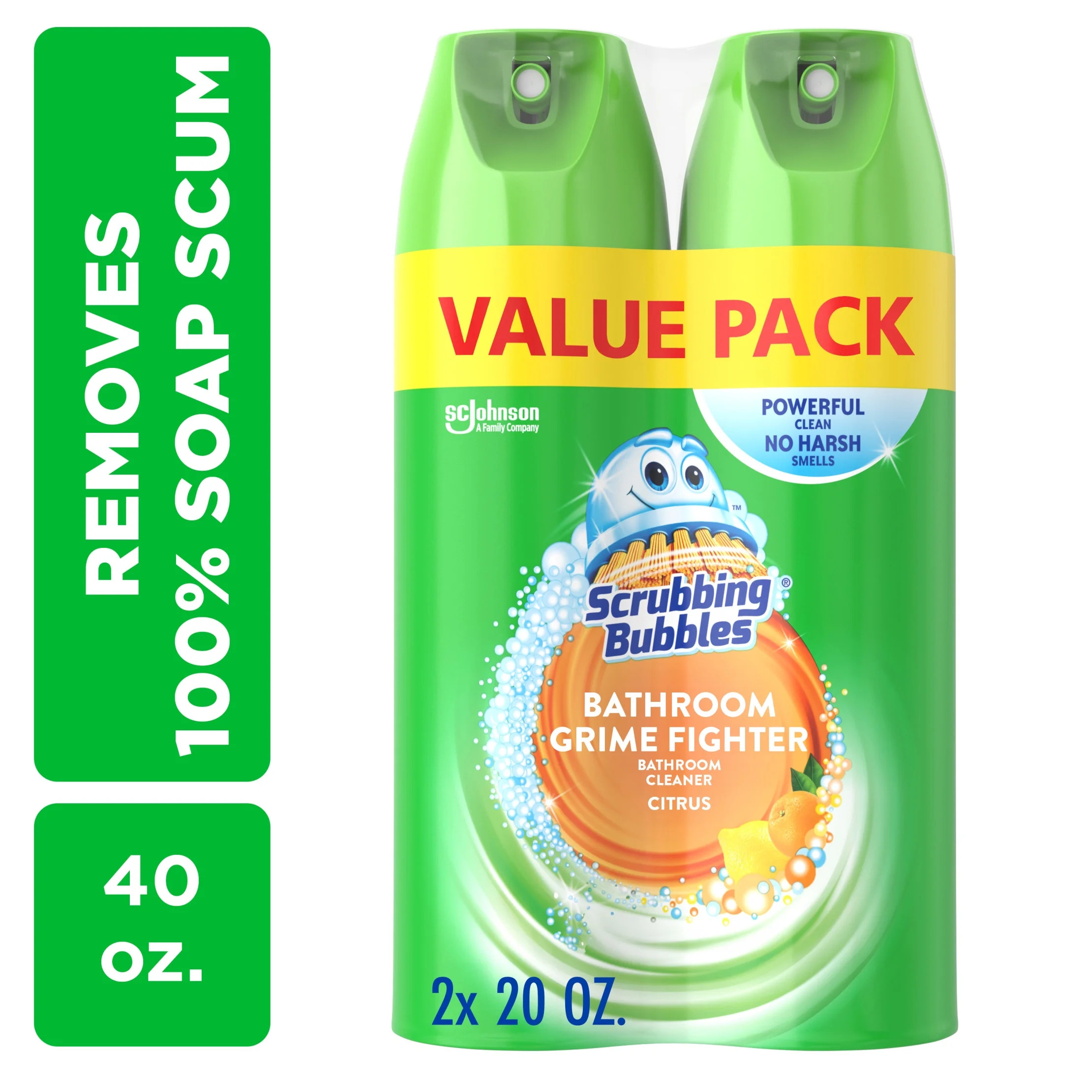 Scrubbing Bubbles Bathroom Grime Fighter, Disinfectant Cleaner Aerosol, Citrus, 20 oz, 2 Count | Walmart (US)