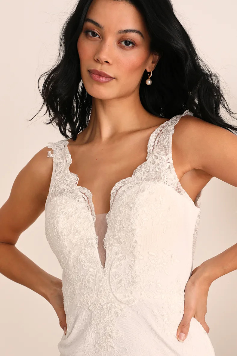 Eternally Adored White Lace Embroidered Mermaid Maxi Dress | Lulus (US)