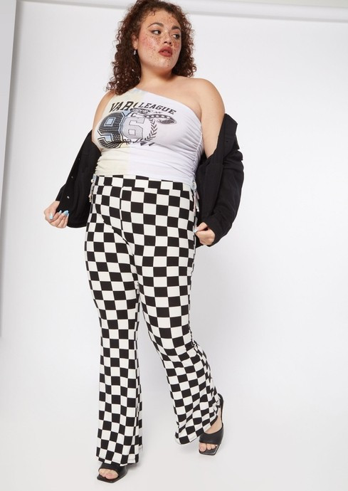 Plus Checkered Print Super Soft Flare Pants | rue21