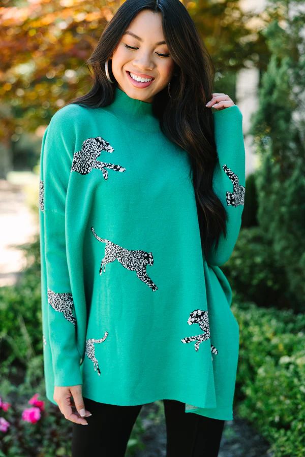 Quick Decisions Kelly Green Cheetah Sweater | The Mint Julep Boutique