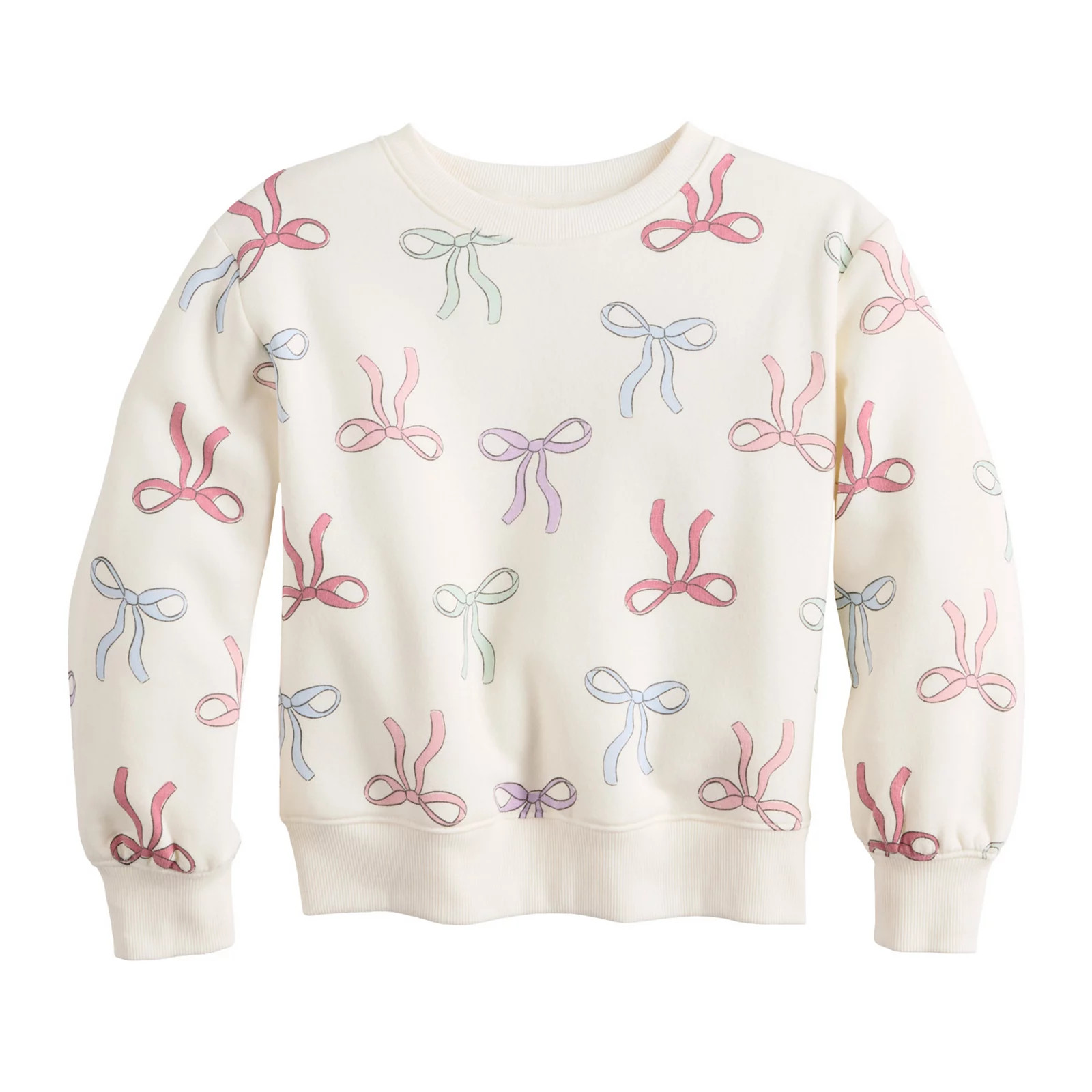 Girls 4-12 Jumping Beans® Core Fleece Crew Sweatshirt, Girl's, Ivory Team Bows | Kohl's