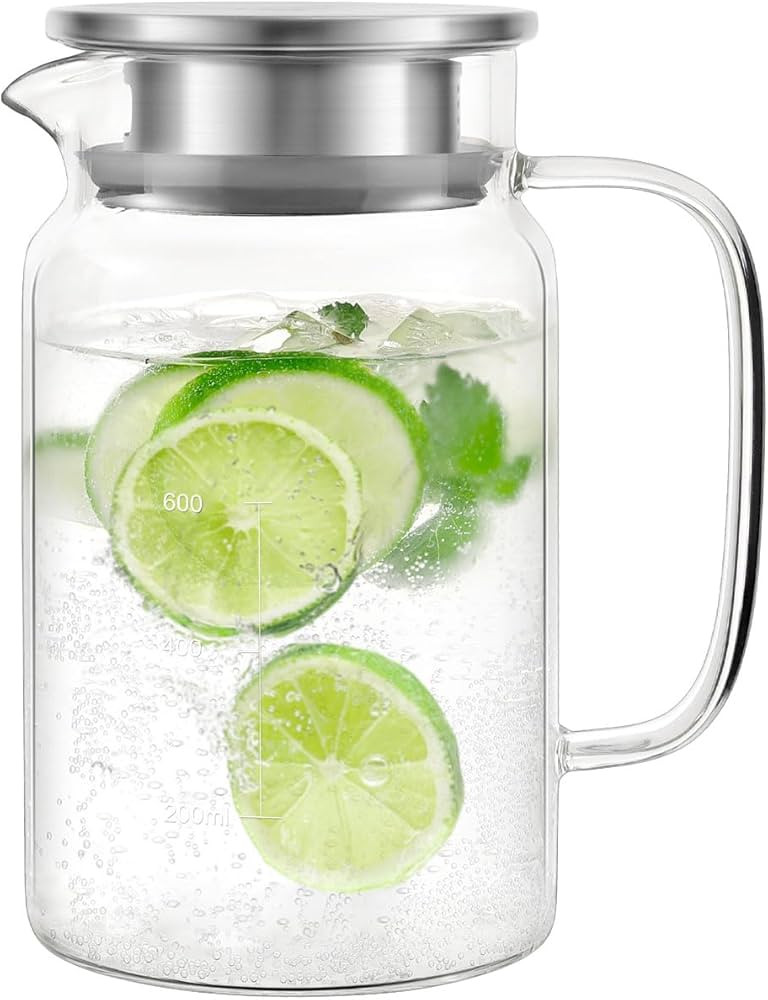 VUCCHINI Glass Pitcher With Lid 27 Ounces /800 ml- Juice Milk Cold Carafe and Iced Tea Pitcher Ju... | Amazon (US)