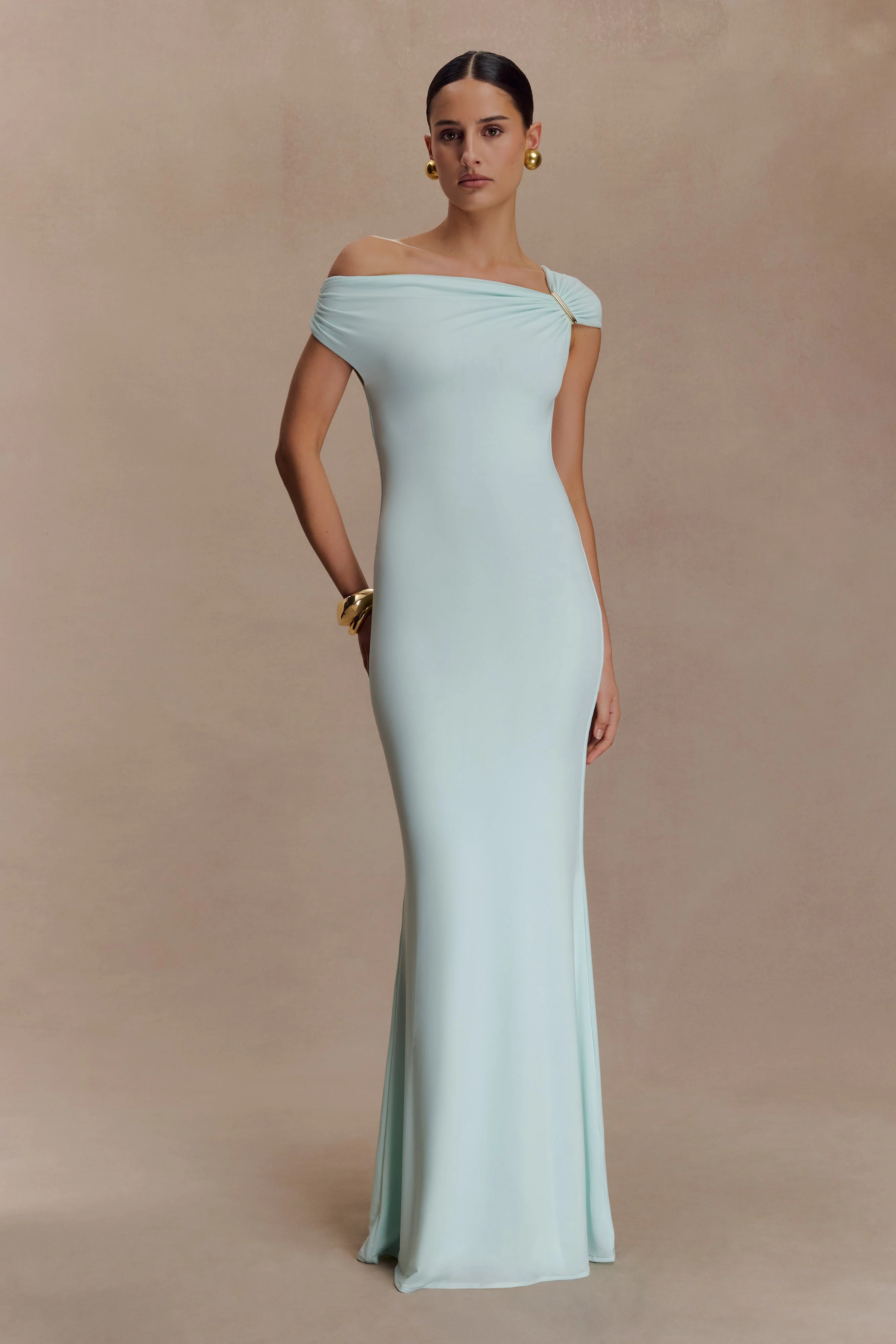 Kinsley Slinky Maxi Dress With Hardware - Lagoon | MESHKI US