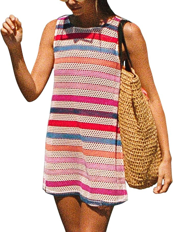 Gacaky Women's Summer Mini Dress Swimsuit Crochet Swim Cover Up Bathing Suit Swimwear Mesh Knit B... | Amazon (US)