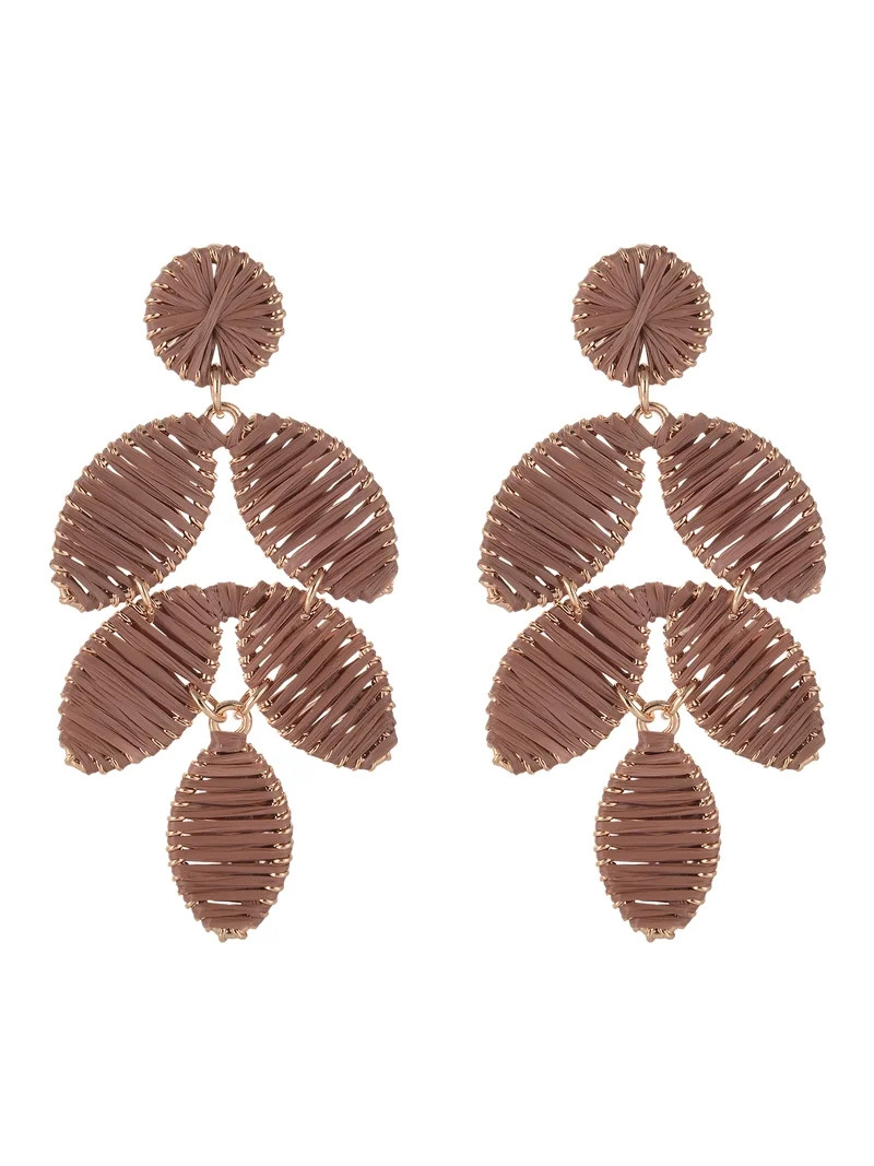 Time and Tru Goldtone Brown Raffia Leaf Drop Earring | Walmart (US)