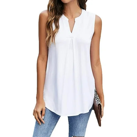 Women s Summer Tank Blouse Casual V Neck Sleeveless Tunic Top Shirt Solid Color | Walmart (US)