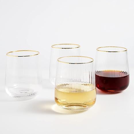 Amazon.com | Lysenn Stemless Wine Glasses Set of 4 - Premium Hand Blown Drinking Glasses for Whit... | Amazon (US)