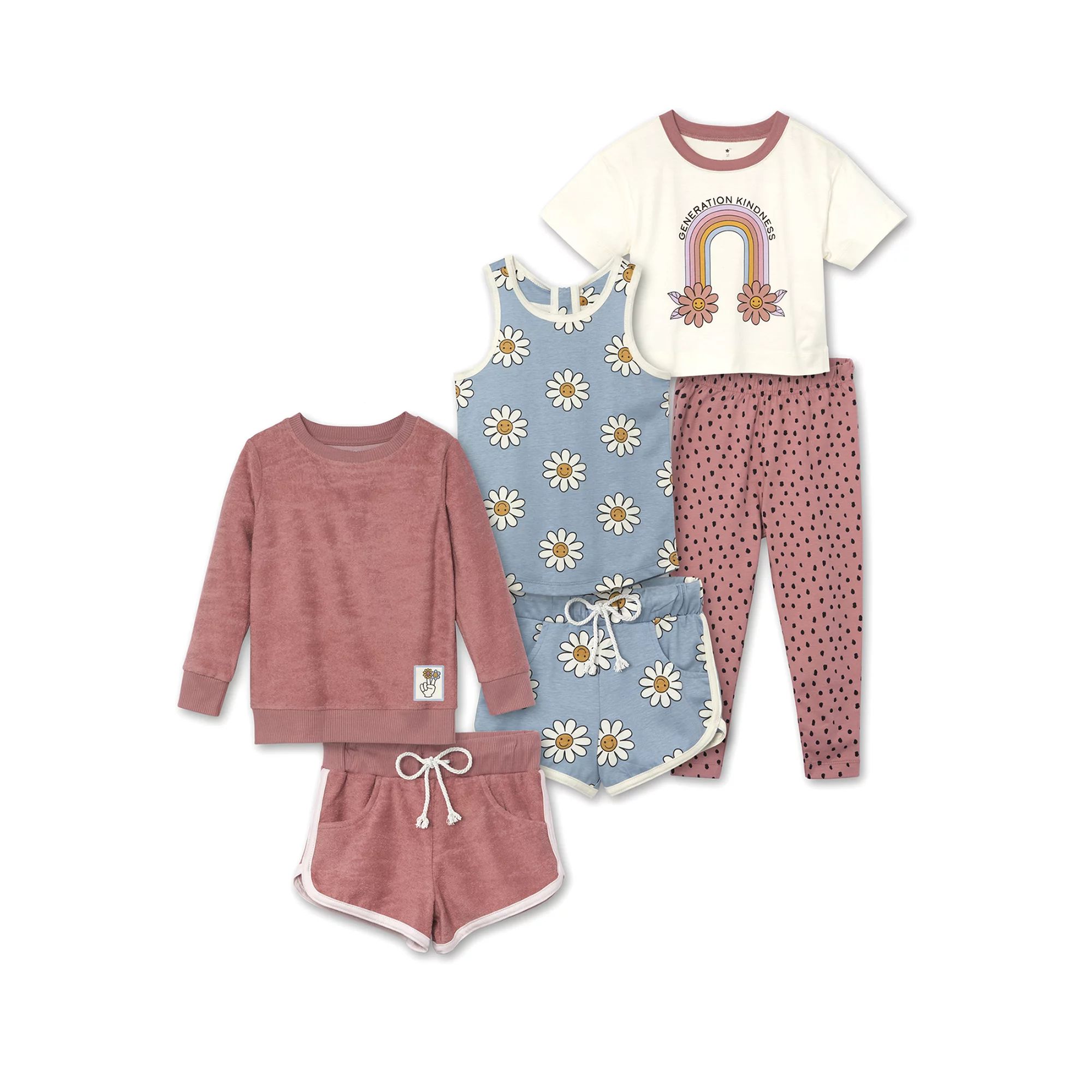 Little Star Organic Toddler Girl 6Pc Outfit Set, Size 12M-5T | Walmart (US)