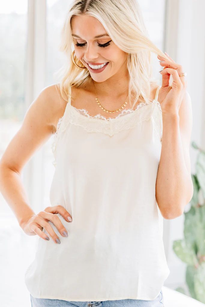 Accept The Truth Ivory White Lace Trim Tank | The Mint Julep Boutique