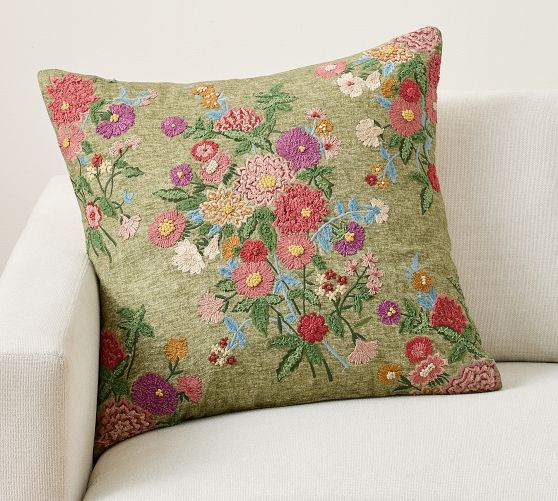 Audrina Floral Embroidered Pillow Cover | Pottery Barn (US)