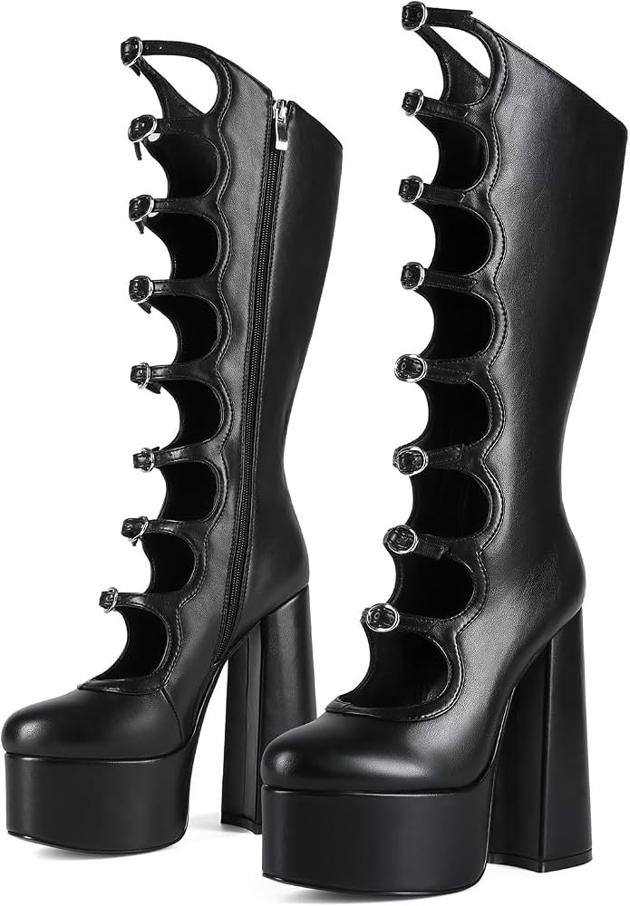 Oversized Women's Thick Heels and High Heels Gothic Buckle Waterproof Platform Nightclub Cool Boo... | Amazon (US)