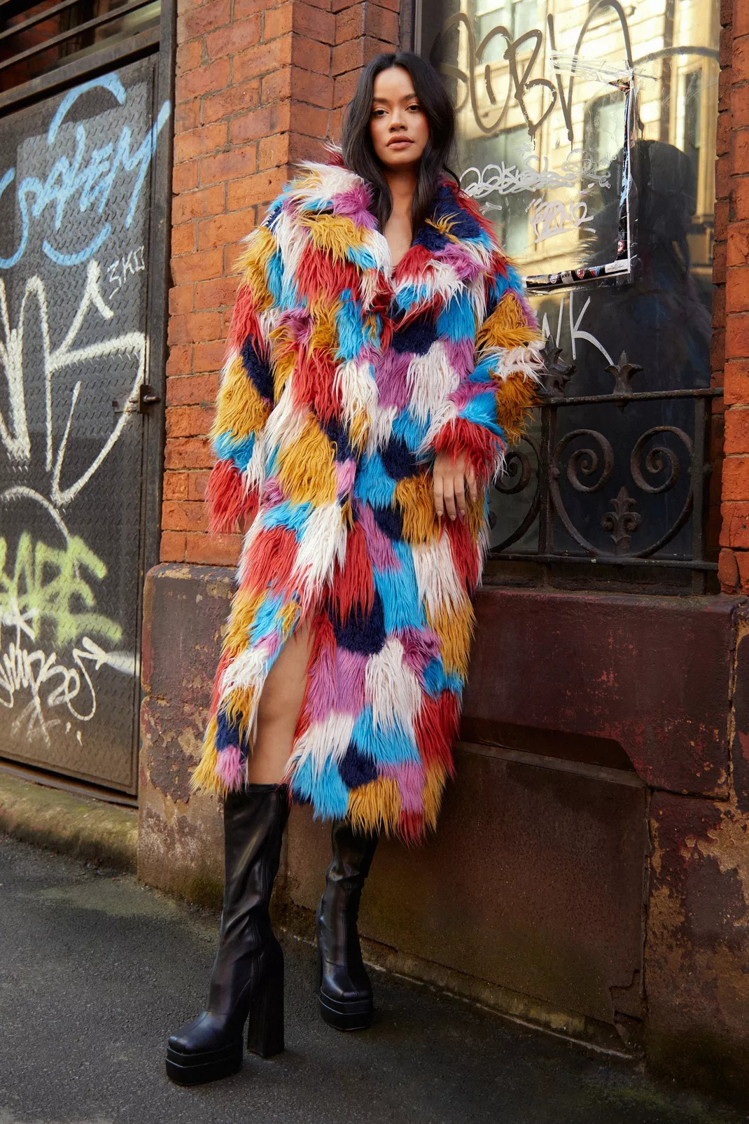 Multi Color Mongolian Longline Faux Fur Coat | Nasty Gal US