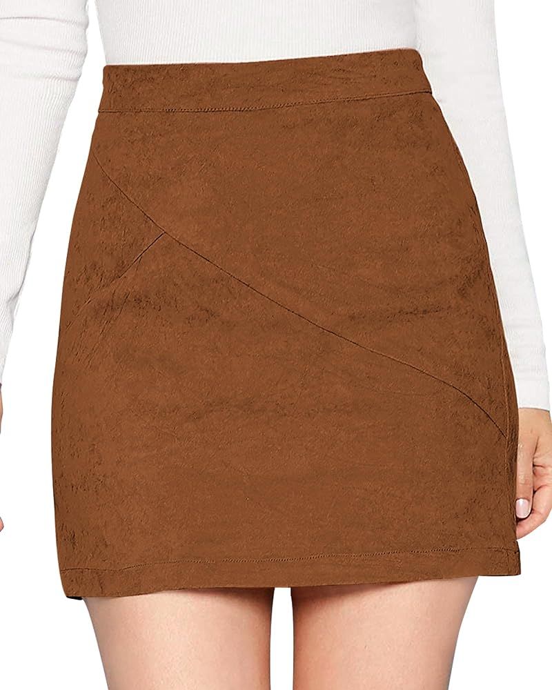 MANGOPOP Women's Basic Faux Suede High Waist A-line Mini Pencil Bodycon Skirt | Amazon (CA)
