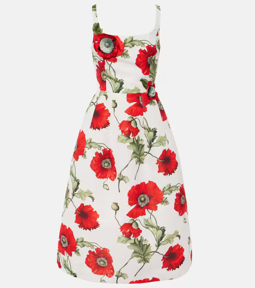 Oscar de la Renta Poppy embroidered midi dress | Mytheresa (INTL)