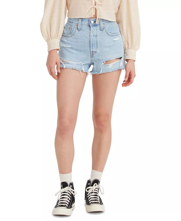 Levi's Women's 501 Button Fly Cotton High-Rise Denim Shorts - Macy's | Macy's