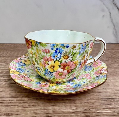 Vintage Rosina Teacup & Saucer Chintz All Over Floral Daisy Pattern ~ England  | eBay | eBay US