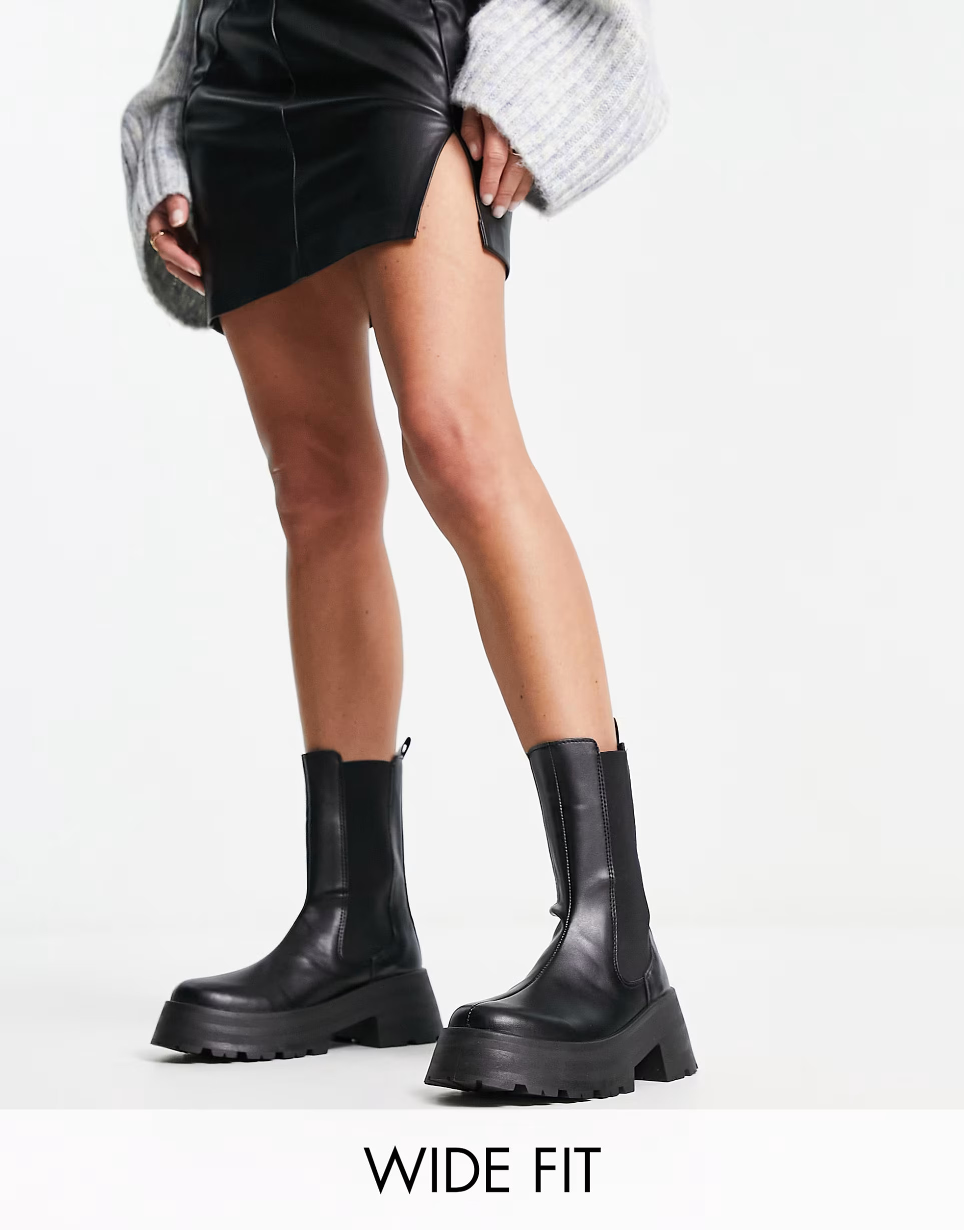 ASOS DESIGN Wide Fit Agra chunky chelsea boots in black | ASOS (Global)