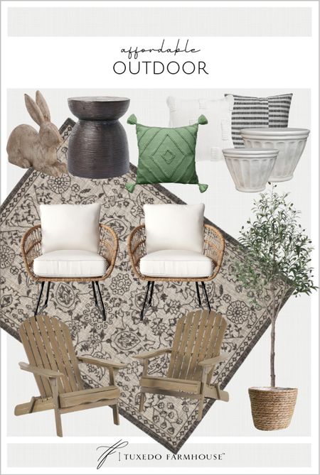 Affordable outdoor furniture and decor. 

Outdoor rugs, outdoor chairs, outdoor trees, planters, outdoor pillows, outdoor side tables, bunny decor, home decor, spring decor  

#LTKSeasonal #LTKhome #LTKFind