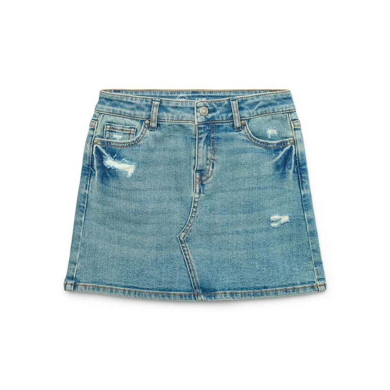 Wonder Nation Girls Destructed Denim Skirt, Sizes 4-18 & Plus - Walmart.com | Walmart (US)