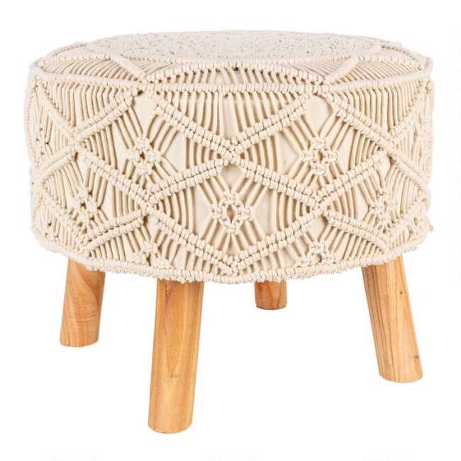 Harmony Round Macrame Upholstered Stool | World Market
