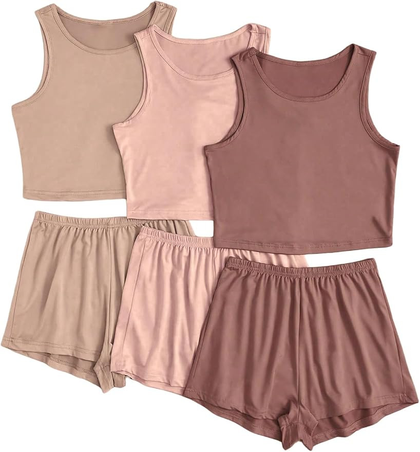 OYOANGLE Conjunto de pijama de verano de 6 piezas para mujer, camiseta corta sin mangas y pantalo... | Amazon (US)