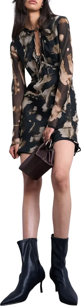 Topshop Abstract Print Long Sleeve Chiffon Minidress | Nordstrom | Nordstrom