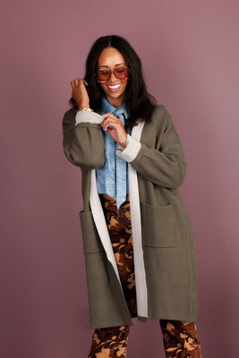 Tribal Central Park Basil Long Sleeve Coatigan Basil / Small | The Willow Tree