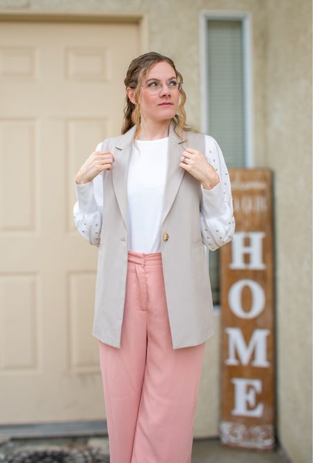 Office outfit | pastel and muted tons | work pants | sleeveless blazer | winter outfit | vest

#LTKVideo #LTKworkwear #LTKstyletip