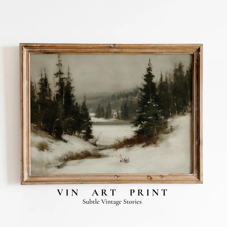 Vintage Winter Forest Landscape, Snowy Pines Wall Art, Christmas Cabin Print, Holiday Printable D... | Etsy (US)