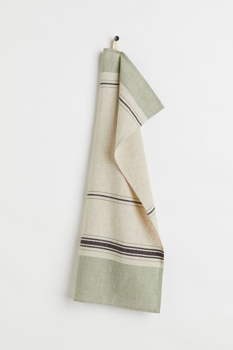 Linen-blend Tea Towel - Light green/striped - Home All | H&M US | H&M (US + CA)