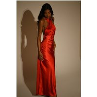 Marvelle Satin Halter Maxi Dress - Vermilion Red | MESHKI US