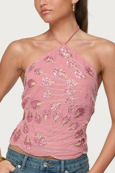 Edikted Embroidered Bead & Sequin Halter Top | Urban Outfitters (US and RoW)