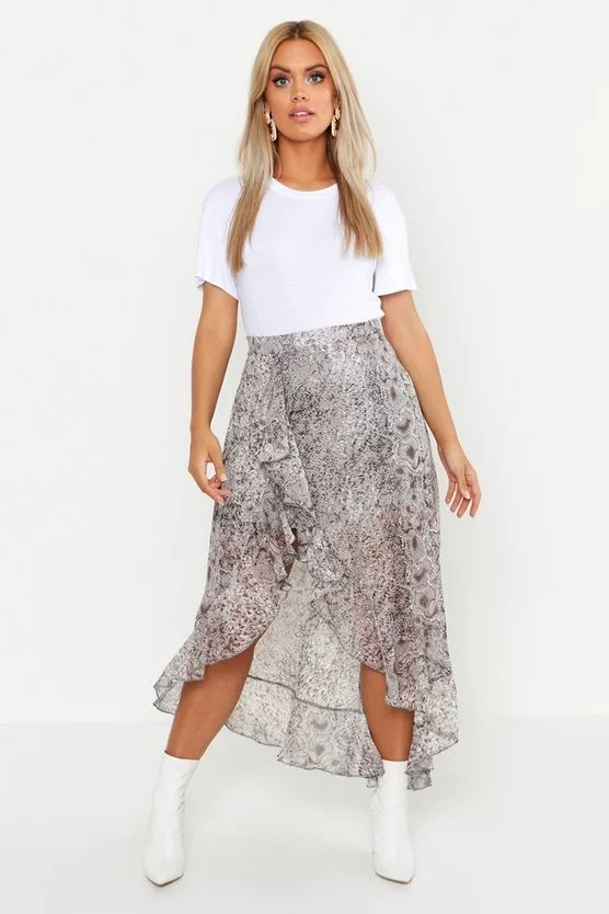 Plus Snake Print Ruffle Skirt | Boohoo.com (US & CA)