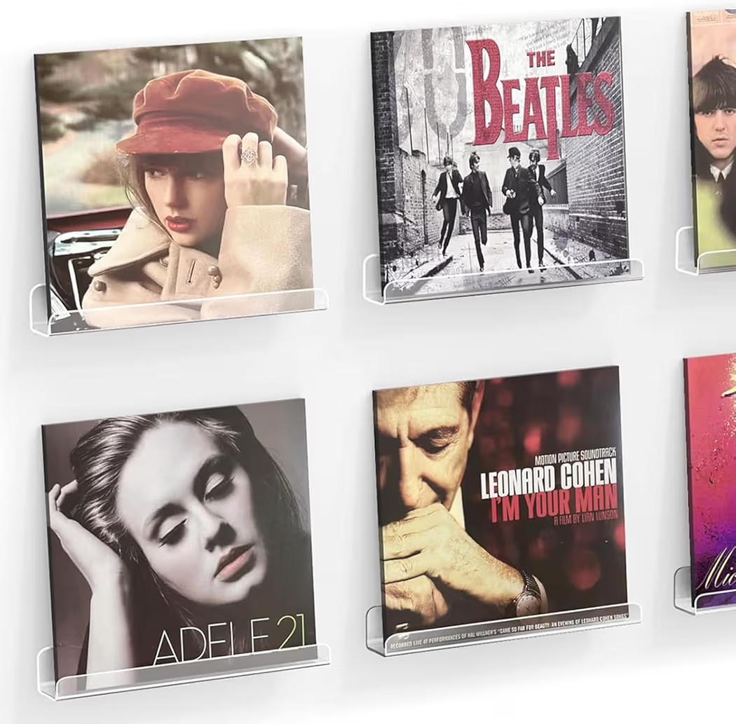 Vinyl Record Shelf Wall Mount, 6 Pack 12 inch Clear Acrylic Album Record Holder Display, Kids Boo... | Amazon (US)