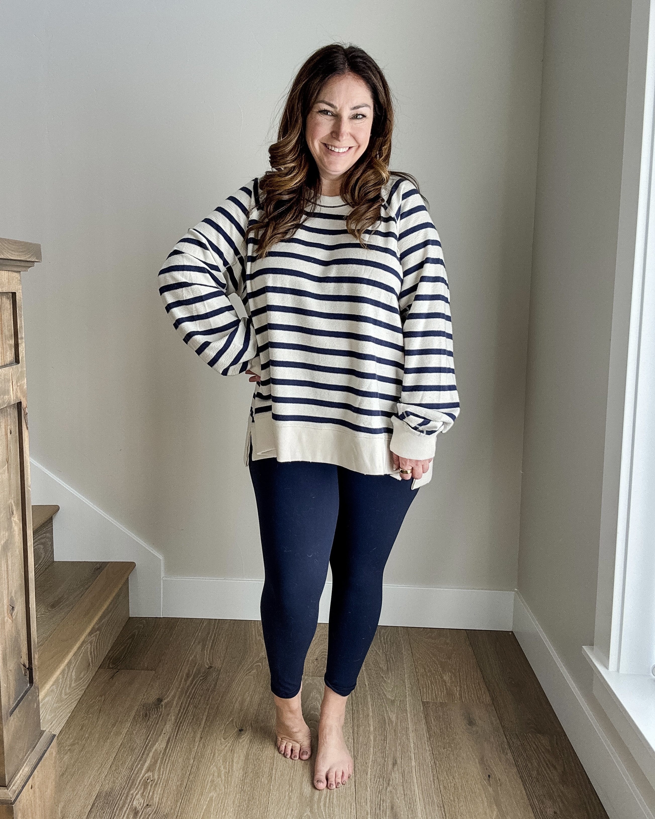 Navy Striped Sweatshirt and Leggings //Wearing L in both 

 

#LTKActive #LTKOver40 #LTKMidsize