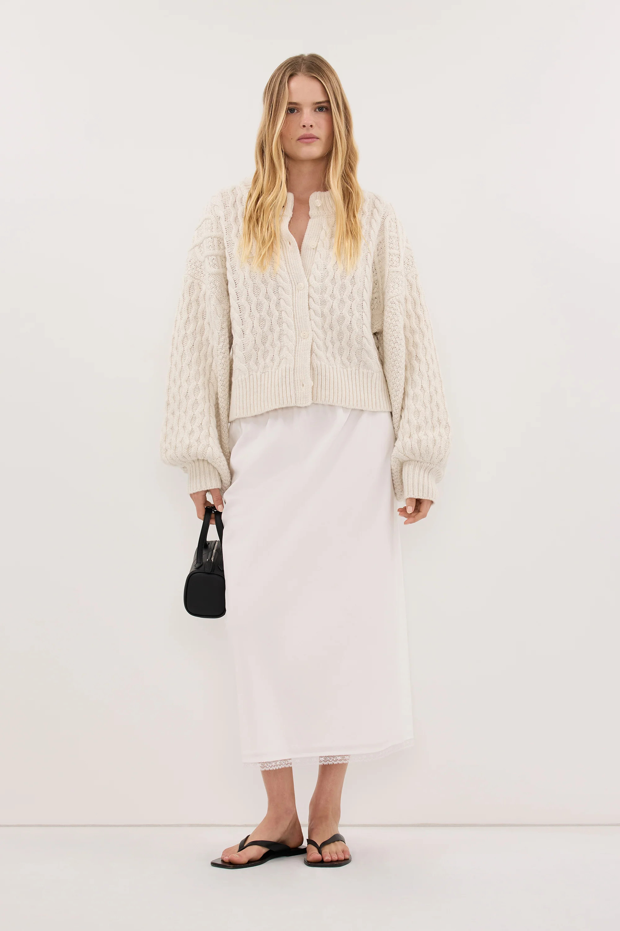 CARMEN IVORY CABLE KNIT CARDIGAN | DISSH
