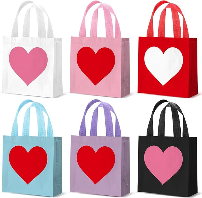 Wesnoy 48 Pieces Valentine's Day Gift Bags Bulk Reusable Classic Valentines Tote Bags with Handle... | Amazon (US)