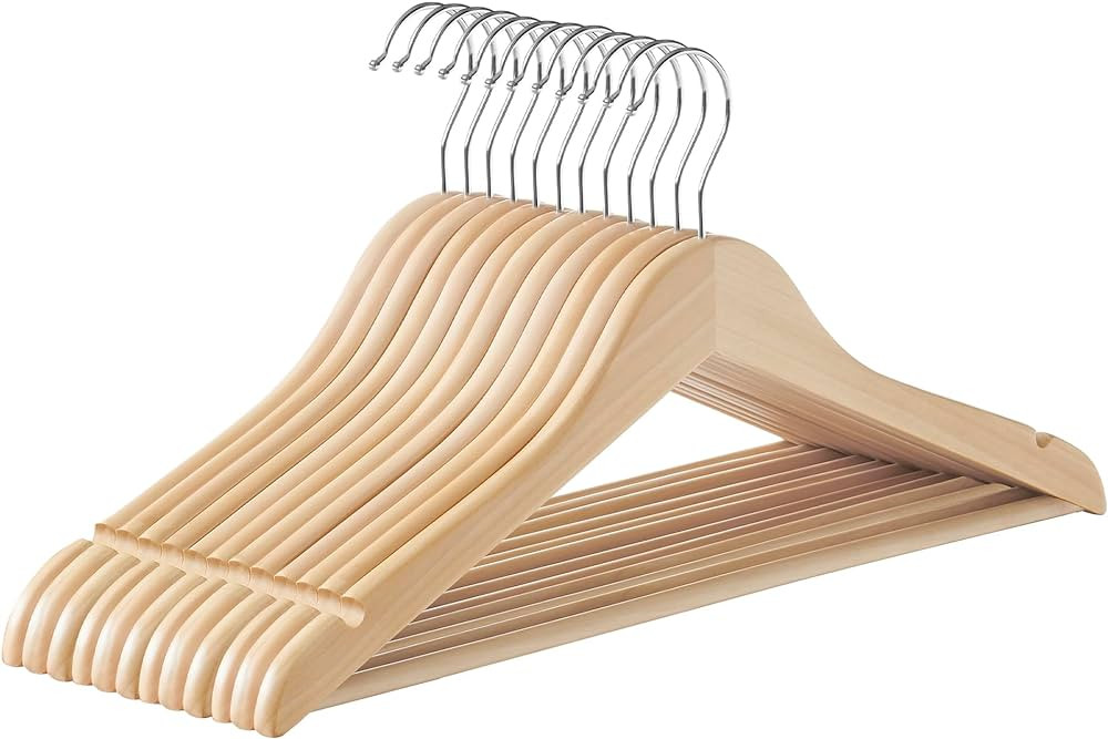 SONGMICS Wooden Hangers, Pack of 12, Coat Hangers, Non-Slip, Pants Bar, 360° Swivel Hooks, for J... | Amazon (US)