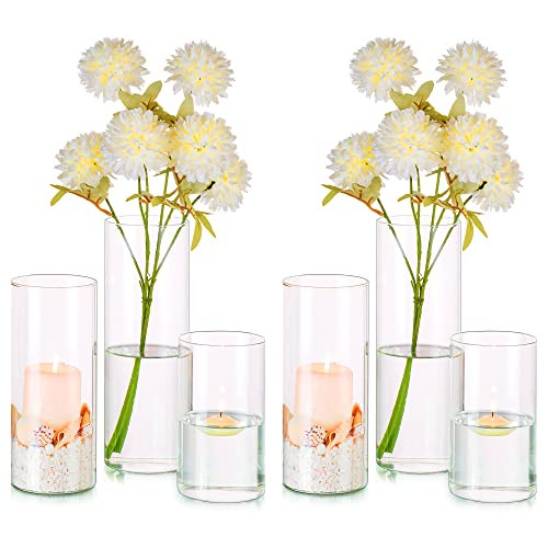 Glass Cylinder Vases Set of 6, Hewory Tall Clear Vase for Centerpieces, Glass Hurricane Candle Holders for Pillar or Floating Candles, Round Vases for Wedding Anniversary Events Table Decor, 3.3in | Amazon (US)